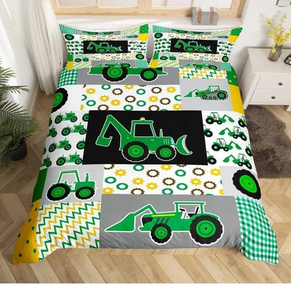 Excavator Bedding Set Construction Vehicles Comforter Cover for Kids Boys Girls